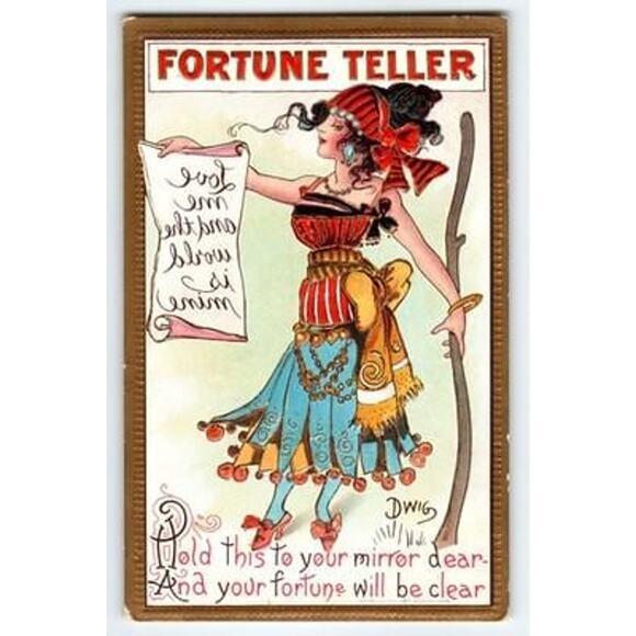 1910s Signed Clare Victor Dwiggins Fortune Teller Artist Postcard - Picture 1 of 2